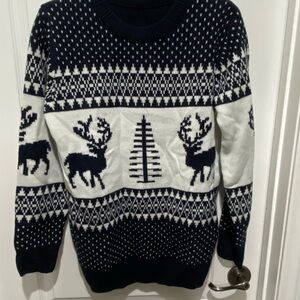 Navy and White Reindeer Sweater size M